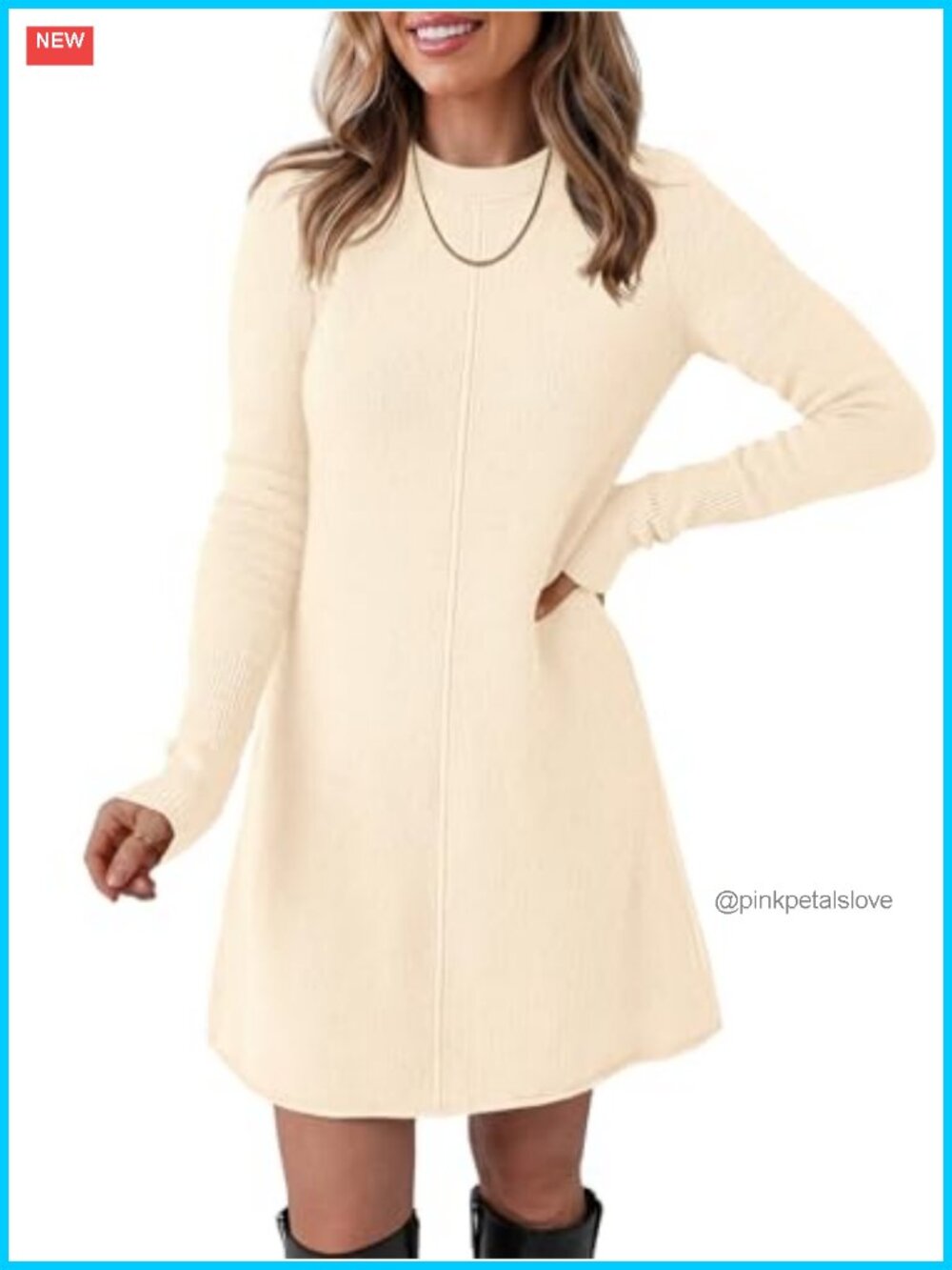 Women's Long Sleeve Sweater Mini Dress A-Line Knit Pullover Fall Winter